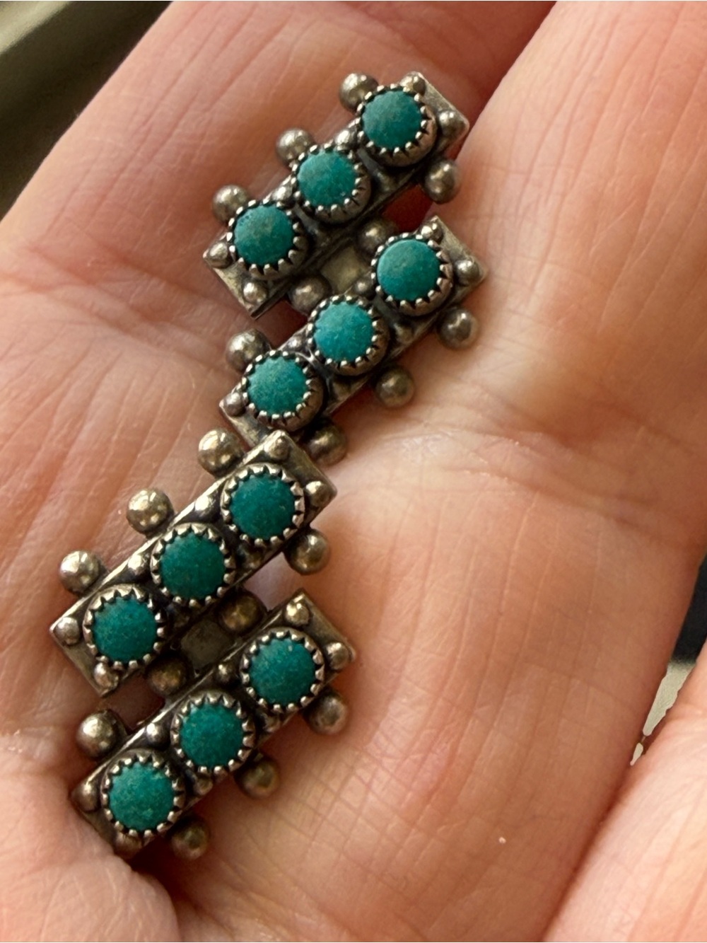 Sterling silver sawtooth Turquoise screw back earrings Southwest Native American